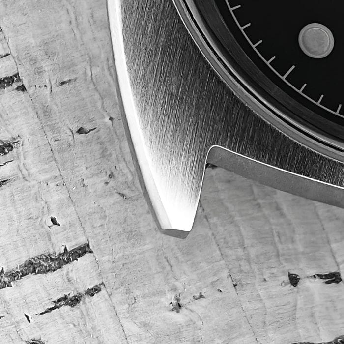 Close-up of a Jugbitten watch case at the workbench