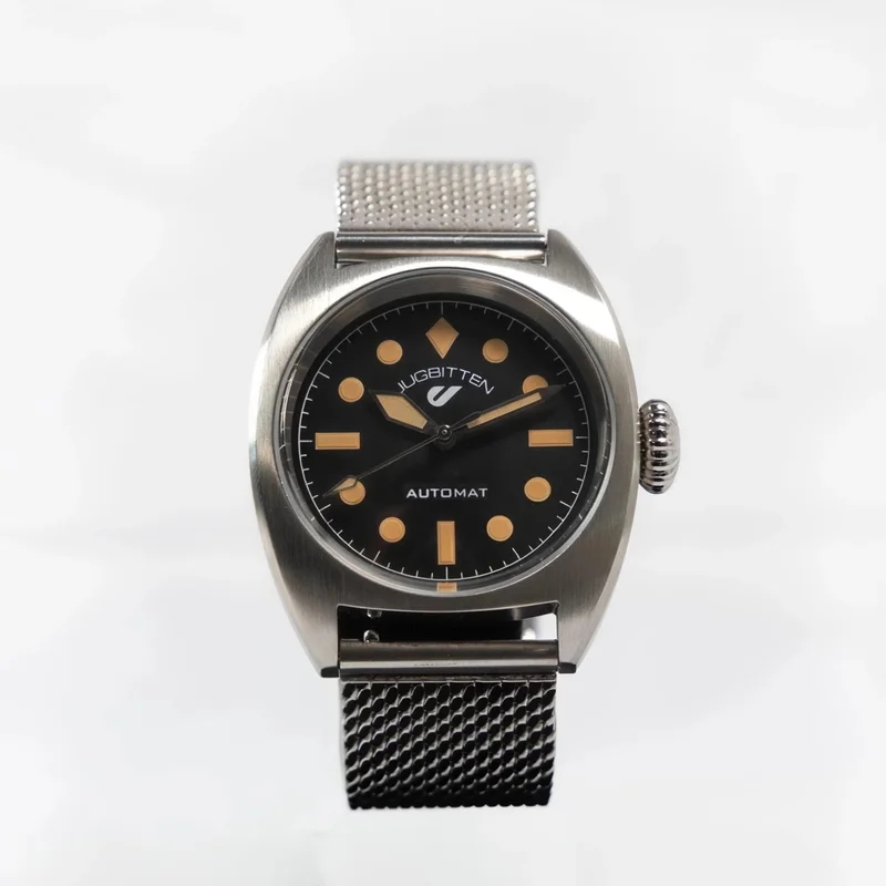 Jugbitten °363 Refined 36 mm steel automatic watch on a steel mesh bracelet